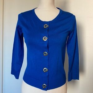 Premise Studio sweater cardigan, cobalt royal blue sweater, 3/4 sleeves, size S